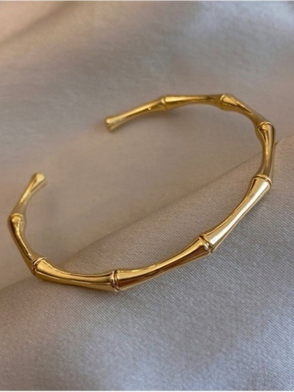 Gold Bamboo Cuff Bracelet Adjustable Minimalist Open Bangle NWT